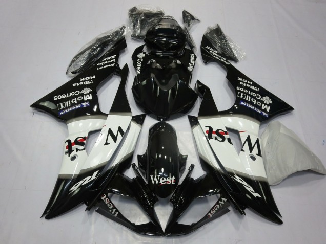 Yamaha R6 Motorrad Verkleidung 2008-2016 - Glanzendes Schwarz Weiss West Michelin