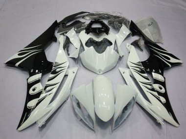 Yamaha R6 Motorrad Verkleidung 2008-2016 - Weiss Glanzendes Schwarz Flamme