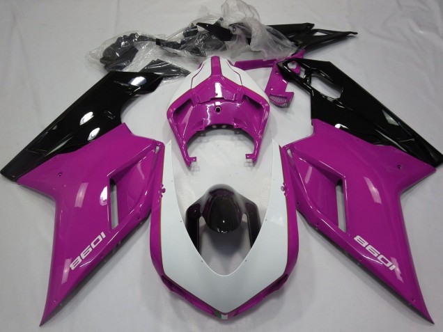 Ducati 1098 Motorrad Verkleidung 2007-2014 - Rosa Weiss Glanzendes Schwarz