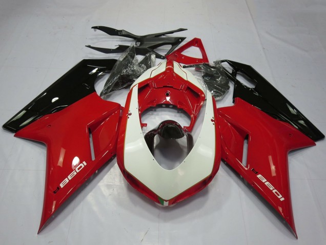 Ducati 1098 Motorrad Verkleidung 2007-2014 - Glanzendes Rot Weiss Glanzendes Schwarz