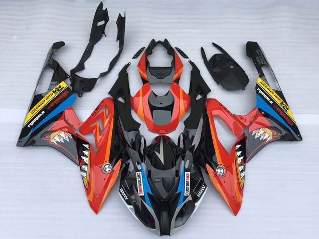 BMW S1000RR Motorrad Verkleidung 2015-2016 - Rot Glanzendes Schwarz Hai