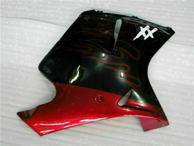 Glänzendes Schwarz Rot Flamme 1996-2007 Honda CBR1100XX Blackbird Motorrad Verkleidung