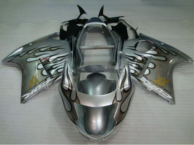 Silber Schwarz Flamme 1996-2007 Honda CBR1100XX Blackbird Motorrad Verkleidung