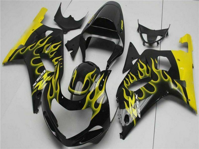 Glänzendes Schwarz Gelb Flamme 2001-2003 Suzuki GSXR 600/750 Motorrad Verkleidung