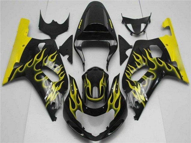 Glänzendes Schwarz Gelb Flamme 2001-2003 Suzuki GSXR 600/750 Motorrad Verkleidung