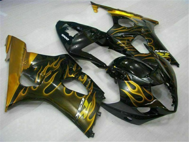 Glänzendes Schwarz Gold Flamme 2003-2004 Suzuki GSXR 1000 Motorrad Verkleidung