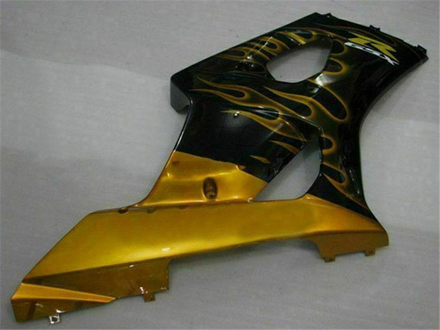 Glänzendes Schwarz Gold Flamme 2003-2004 Suzuki GSXR 1000 Motorrad Verkleidung