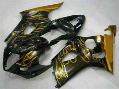 Glänzendes Schwarz Gold Flamme 2003-2004 Suzuki GSXR 1000 Motorrad Verkleidung