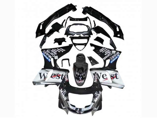 Kawasaki ZZR600 Motorrad Verkleidung 1998-2003 - Glanzendes Schwarz Weiss West