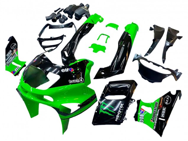 Kawasaki ZZR600 Motorrad Verkleidung 1998-2003 - Grun Schwarz Monster Elf