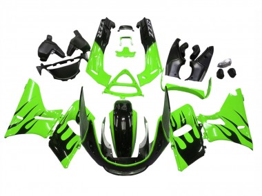 Kawasaki ZZR600 Motorrad Verkleidung 1998-2003 - Grun Glanzendes Schwarz Flamme