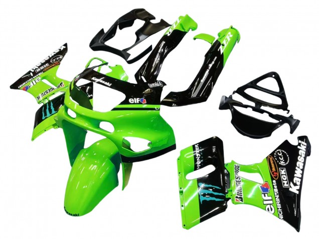 Kawasaki ZZR600 Motorrad Verkleidung 1998-2003 - Grun Glanzendes Schwarz Blau Monster Elf Touch4 Bridgestone