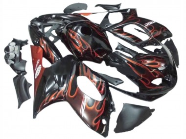 Yamaha YZF600R Thundercat Motorrad Verkleidung 1996-2007 - Schwarz mit Dunkel Orangener Flamme