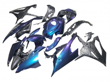 BMW S1000RR Motorrad Verkleidung 2019-2022 - Gradient Blau Lila Geschmiedet Carbonfaser