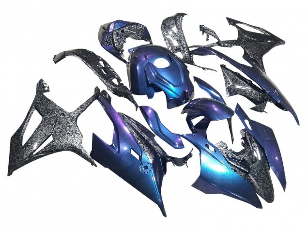BMW S1000RR Motorrad Verkleidung 2019-2022 - Gradient Blau Lila Geschmiedet Carbonfaser