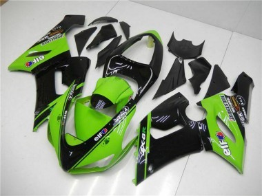 Grün Glänzendes Schwarz Elf 2005-2006 Kawasaki ZX6R Motorrad Verkleidung