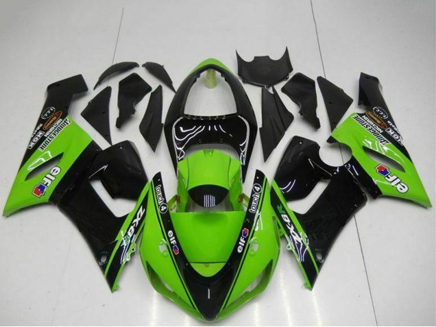Grün Glänzendes Schwarz Elf 2005-2006 Kawasaki ZX6R Motorrad Verkleidung