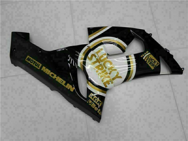 Glänzendes Schwarz Weiß Gold Lucky Strike 2005-2006 Kawasaki ZX6R Motorrad Verkleidung
