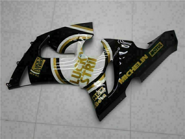 Glänzendes Schwarz Weiß Gold Lucky Strike 2005-2006 Kawasaki ZX6R Motorrad Verkleidung