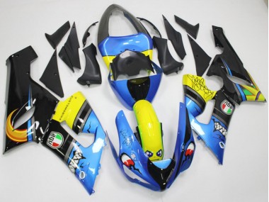 Blau Gelb Schwarz Hai 2005-2006 Kawasaki ZX6R Motorrad Verkleidung