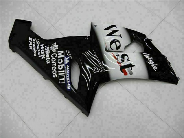 Glänzendes Schwarz Weiß West 2005-2006 Kawasaki ZX6R Motorrad Verkleidung