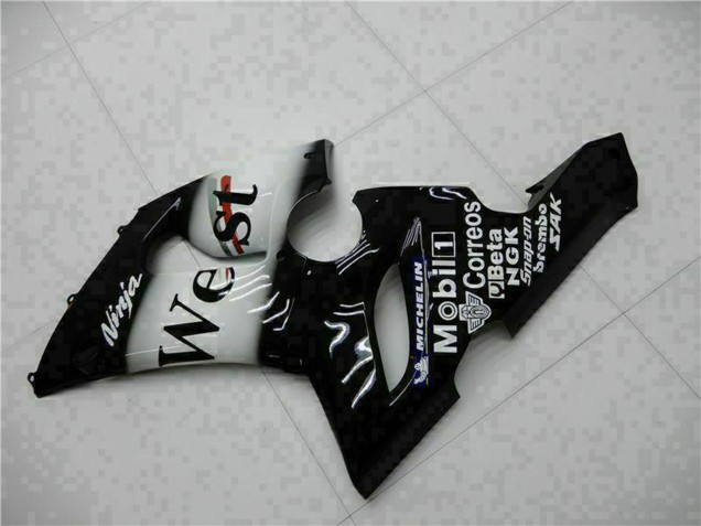 Glänzendes Schwarz Weiß West 2005-2006 Kawasaki ZX6R Motorrad Verkleidung