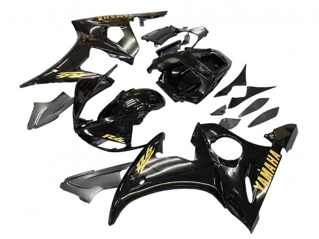 Yamaha YZF R6S Motorrad Verkleidung 2006-2009 - Glanzendes Schwarz Gold Aufkleber