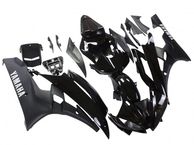 Yamaha YZF 600 R6 Motorrad Verkleidung 2006-2007 - Glanzendes Schwarz Matt Schwarz