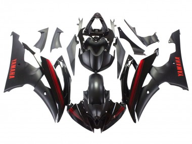 Yamaha YZF 600 R6 Motorrad Verkleidung 2008-2016 - Glanzendes Schwarz Matt Schwarz Rot Streifen