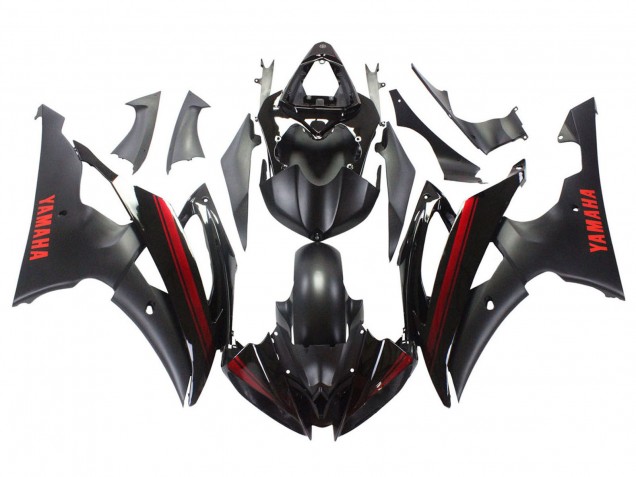 Yamaha YZF 600 R6 Motorrad Verkleidung 2008-2016 - Glanzendes Schwarz Matt Schwarz Rot Streifen