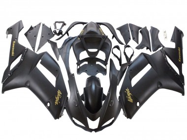Kawasaki ZX6R Motorrad Verkleidung 2007-2008 - Matt Schwarz mit Gelb Logo Ninja
