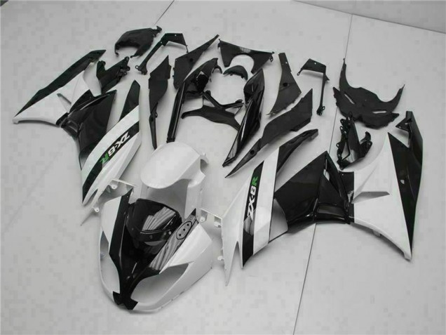 Glänzendes Schwarz Weiß 2009-2012 Kawasaki ZX6R Motorrad Verkleidung