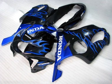 Honda CBR600 F4 Motorrad Verkleidung 1999-2000 - Glanzendes Schwarz Blau Flamme