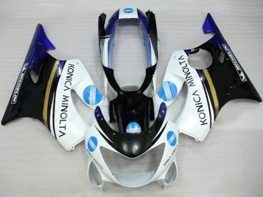 Honda CBR600 F4 Motorrad Verkleidung 1999-2000 - Weiss Blau Glanzendes Schwarz Konica Minolta