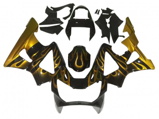 Honda CBR900RR 929 Motorrad Verkleidung 2000-2001 - Glanzendes Schwarz Gold Flamme