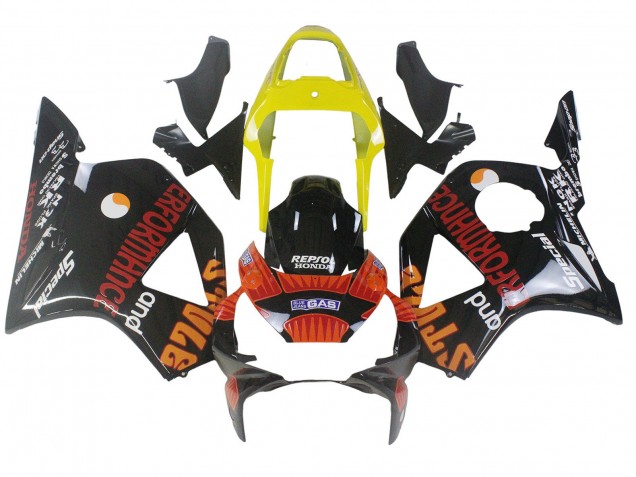 Honda CBR900RR 954 Motorrad Verkleidung 2002-2003 - Gelb Rot Glanzendes Schwarz Repsol Rossi