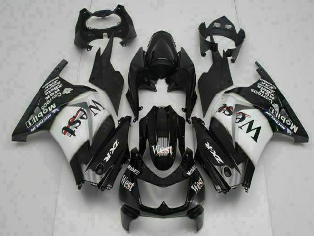 Glänzendes Schwarz Weiß West 2008-2012 Kawasaki EX250 Motorrad Verkleidung