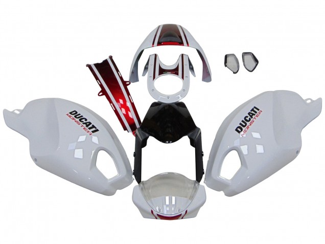 Ducati Monster 696 796 1100 1100S Motorrad Verkleidung 2008-2012 - Weiss Rot Glanzendes Schwarz