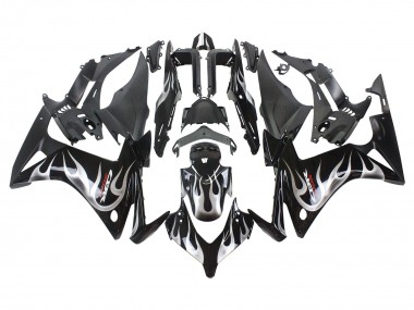 Honda CBR500R Motorrad Verkleidung 2013-2015 - Glanzendes Schwarz Silber Flamme