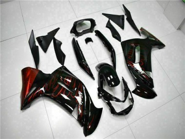 Glänzendes Schwarz Rot Flamme 2006-2008 Kawasaki EX650 Motorrad Verkleidung