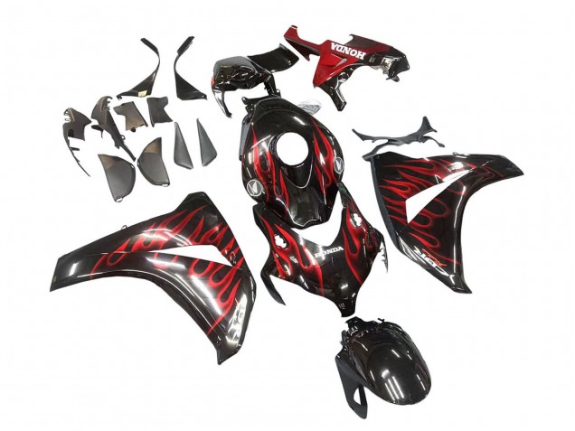 Honda CBR1000RR Motorrad Verkleidung 2008-2011 - Glanzendes Schwarz Rot Flamme