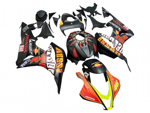 Honda CBR600RR Motorrad Verkleidung 2007-2008 - Matt Schwarz Orange Rot Rossi Repsol 46