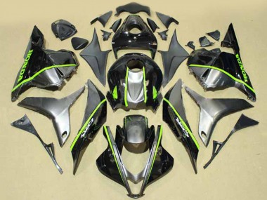 Honda CBR600RR Motorrad Verkleidung 2009-2012 - Silber Glanzendes Schwarz mit Fluoreszierendes Grun Linie