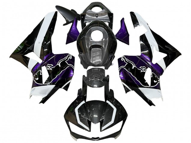 Honda CBR600RR Motorrad Verkleidung 2013-2023 - Schwarzer Carbonfaser Stil Weiss violett Red Bull