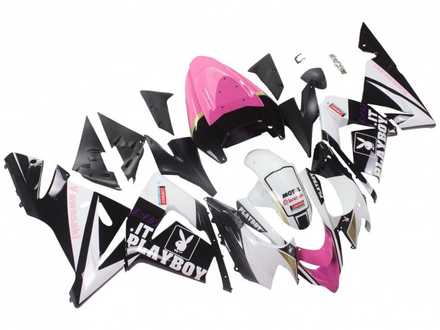 Kawasaki ZX10R Motorrad Verkleidung 2004-2005 - Schwarz Rosa Weiss Playboy Motul