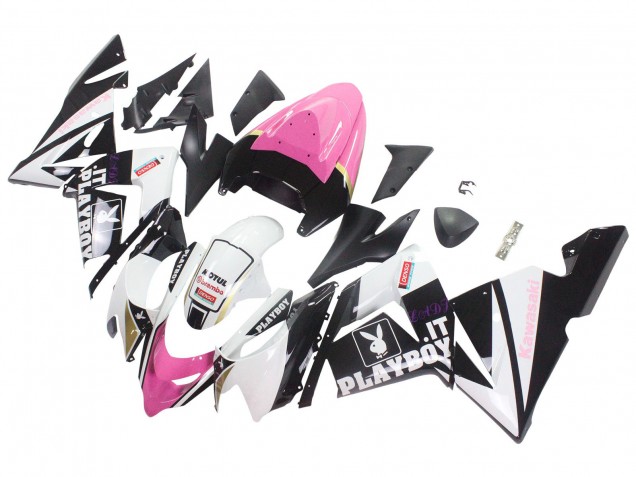 Kawasaki ZX10R Motorrad Verkleidung 2004-2005 - Schwarz Rosa Weiss Playboy Motul