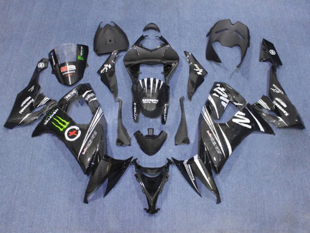 Kawasaki ZX10R Motorrad Verkleidung 2006-2007 - Matt Schwarz Weiss Grun Monster
