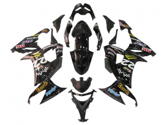 Kawasaki ZX10R Motorrad Verkleidung 2006-2007 - Glanzendes Schwarz Rot Blau Gelb Monster