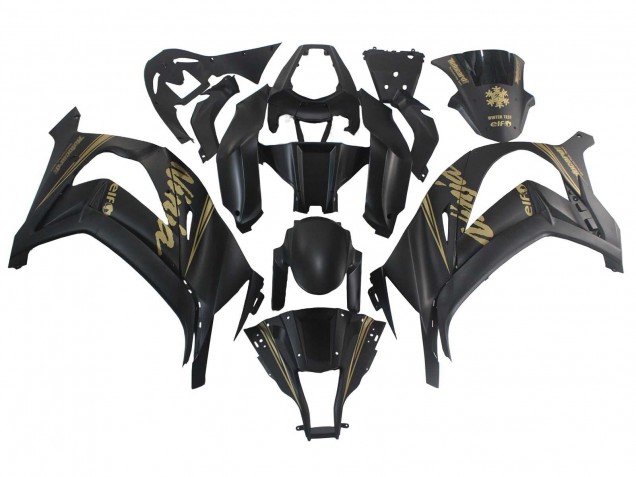 Kawasaki ZX10R Motorrad Verkleidung 2011-2015 - Matt Schwarz Gold Schnee Elf