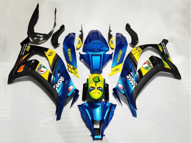 Kawasaki ZX10R Motorrad Verkleidung 2011-2015 - Blau Gelb Schwarz Hai